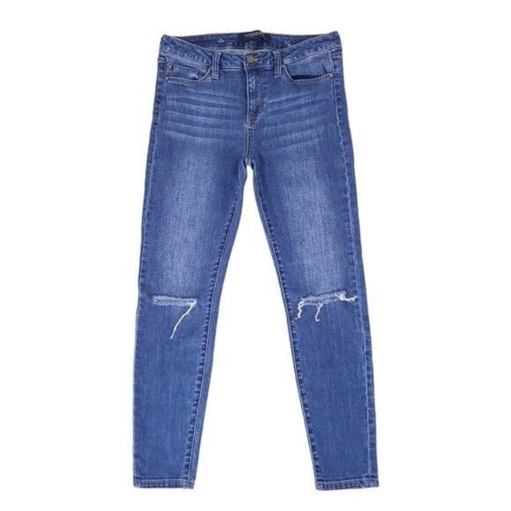 Liverpool Blue Mid Rise Skinny Ankle Jeans Size 6 Busted Knee